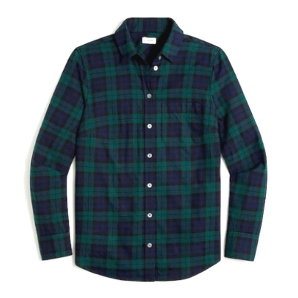 J. Crew Women' Boy Fit Navy Blue & Green Plaid Long Sleeve Button Down Shirt XS - Picture 2 of 9